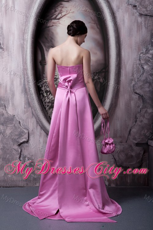 Elegant Rose Pink A-line Princess Strapless Bow Prom Dress