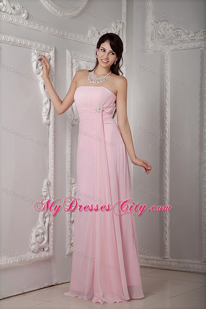 Cheap Baby Pink Prom Dress Empire Strapless Floor-length
