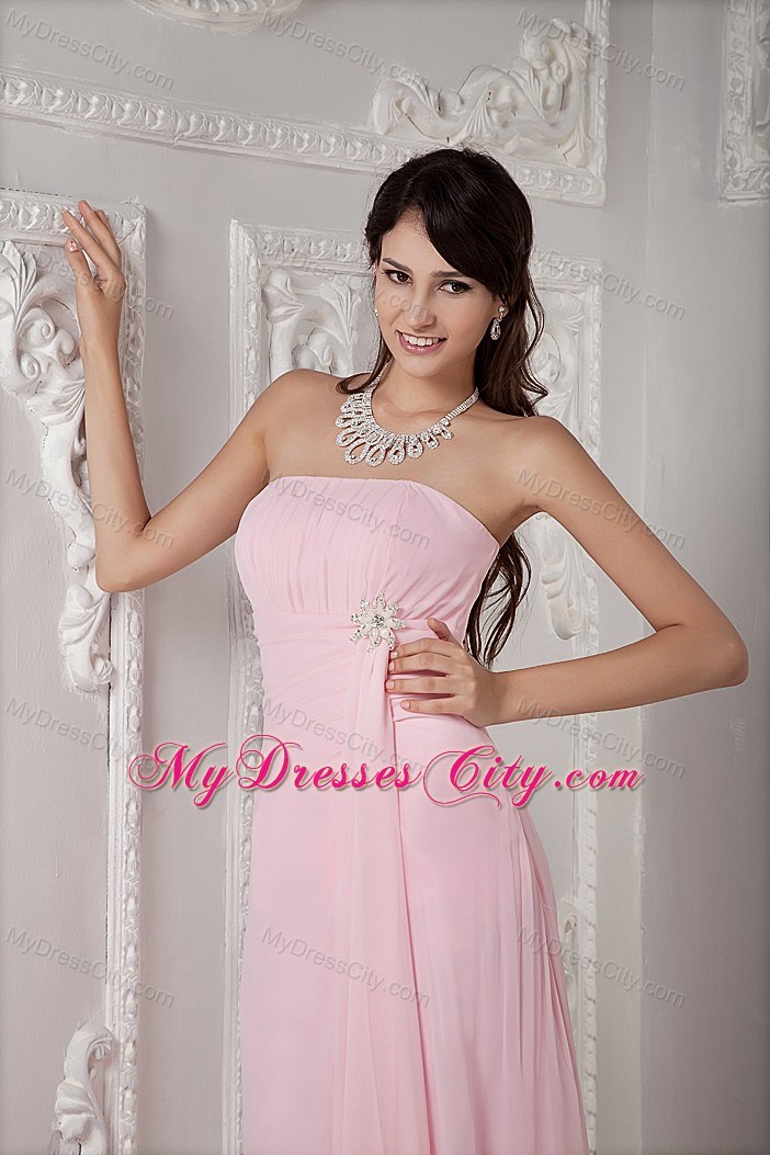 Cheap Baby Pink Prom Dress Empire Strapless Floor-length