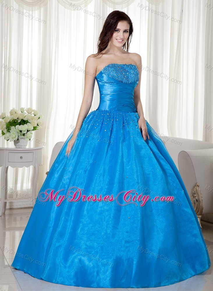 Blue Strapless Beading 2013 Wholesale Dress for Quinceaneras