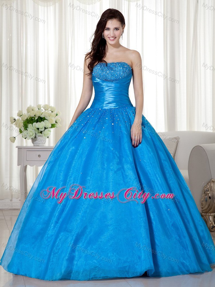 Blue Strapless Beading 2013 Wholesale Dress for Quinceaneras