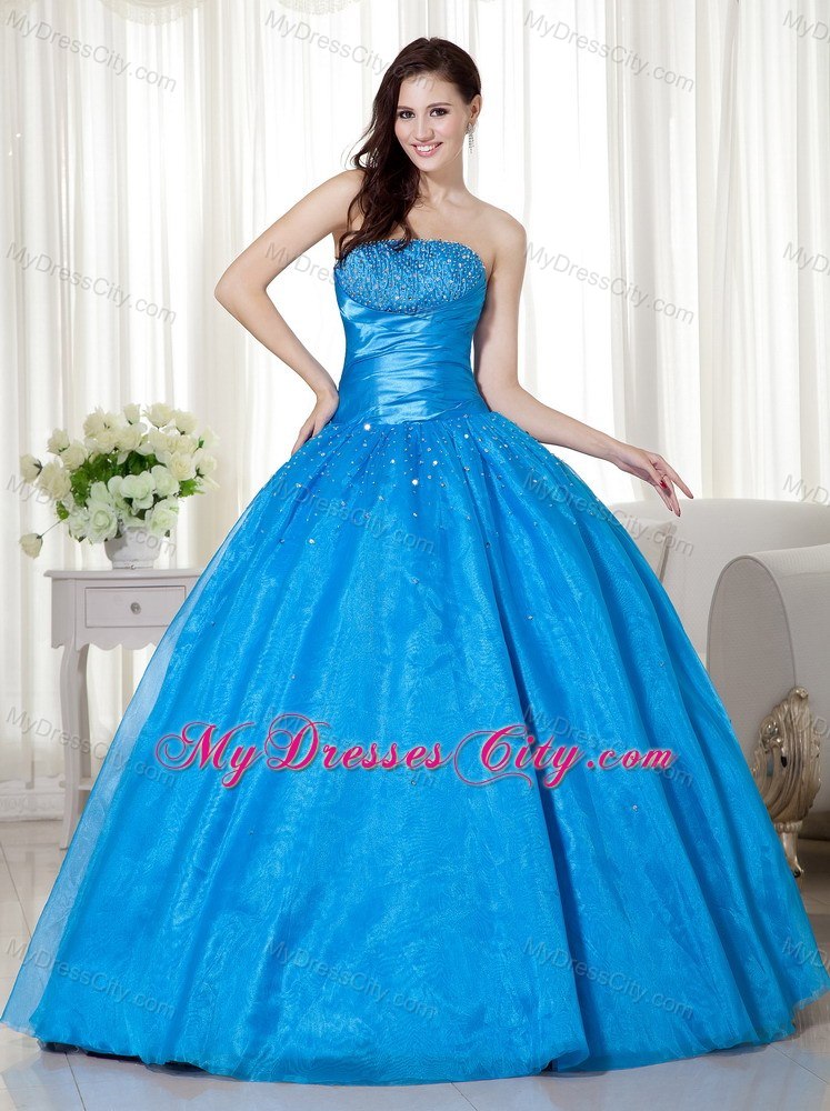 Blue Strapless Beading 2013 Wholesale Dress for Quinceaneras