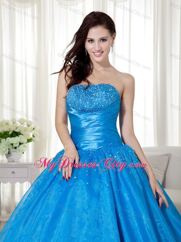 Blue Strapless Beading 2013 Wholesale Dress for Quinceaneras