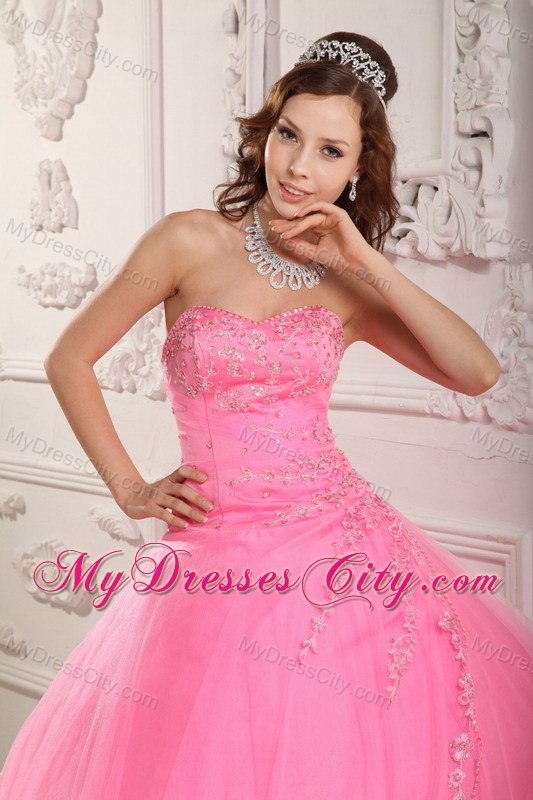 Classical Sweetheart Rose Pink Tulle Fitted Dress for Sweet 15