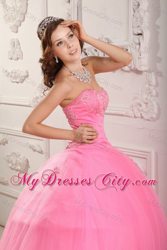 Classical Sweetheart Rose Pink Tulle Fitted Dress for Sweet 15