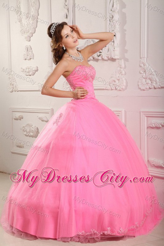 Classical Sweetheart Rose Pink Tulle Fitted Dress for Sweet 15