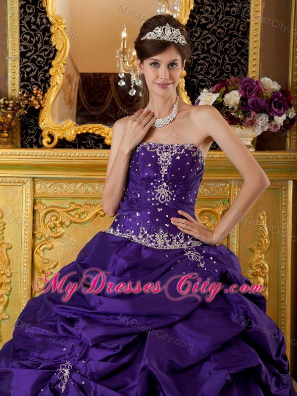Purple Beaded Strapless Pick Ups New Style Quinceanera Gowns