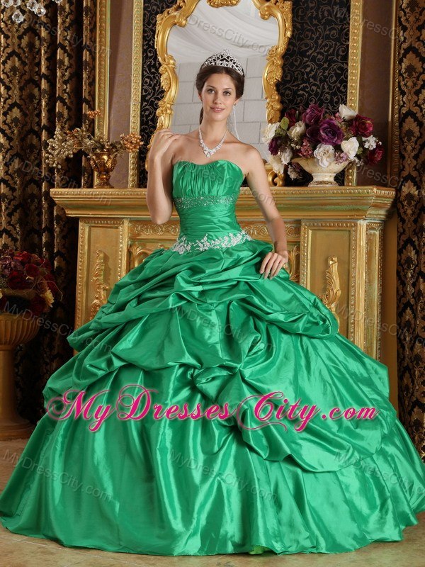 Turquoise Strapless Pick Ups Quinceanera Dresses With Appliques