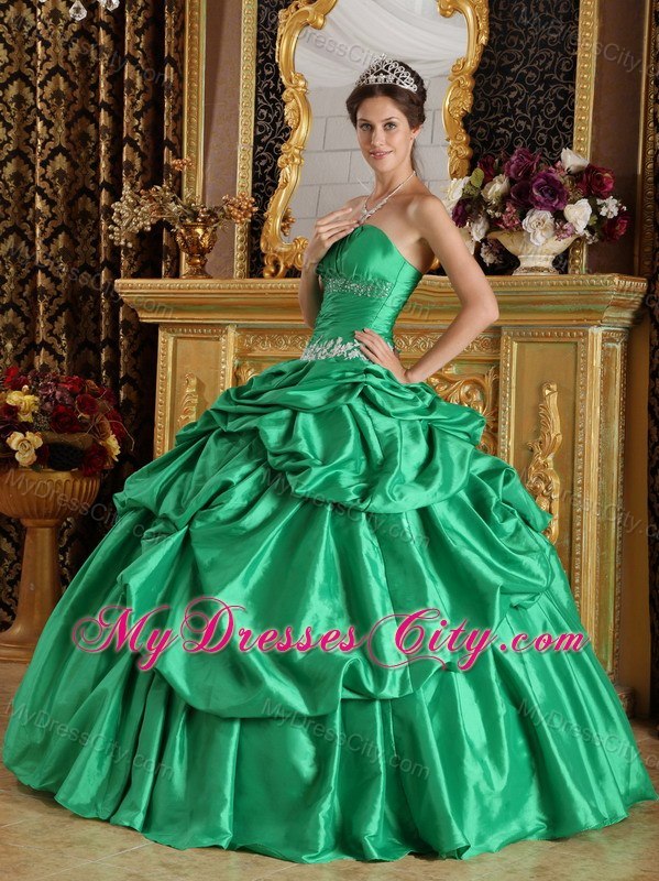 Turquoise Strapless Pick Ups Quinceanera Dresses With Appliques