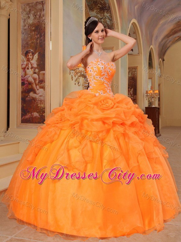 Orange Sweetheart Pick Ups Appliques 2013 Puffy Quinceanera Gowns
