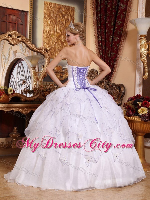 Beaded Flowers Ruffles White Quinceanera Gowns For 2013