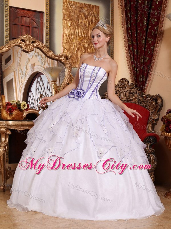 Beaded Flowers Ruffles White Quinceanera Gowns For 2013