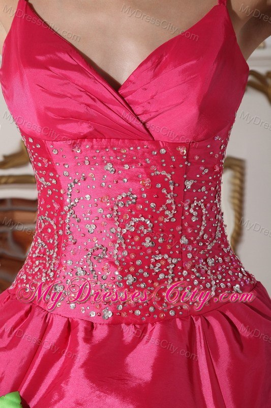 Spaghetti Straps Beaded Flowers Hot Pink 2013 Sweetheart 16 Dresses
