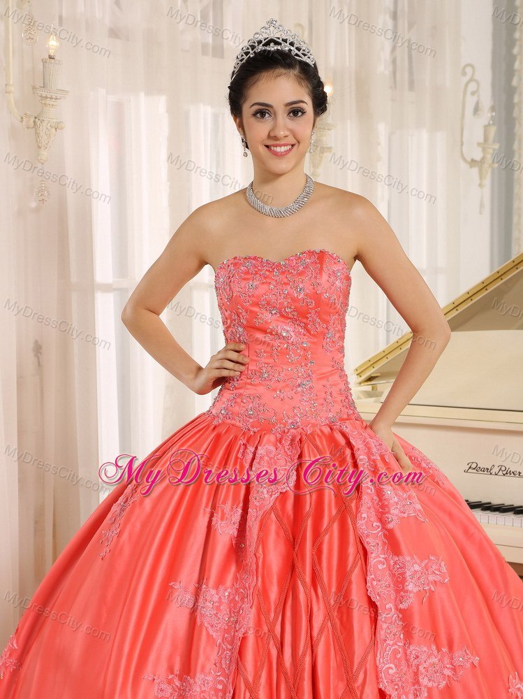 Sweetheart Appliques With Beading Watermelon Quninceanera Dresses