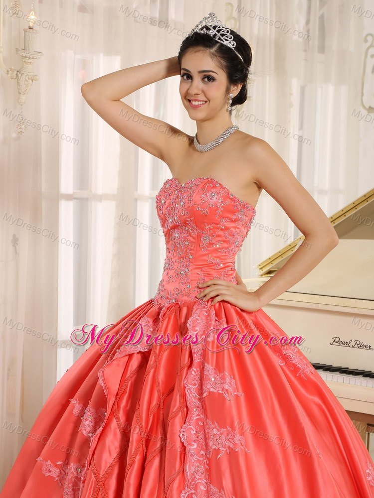 Sweetheart Appliques With Beading Watermelon Quninceanera Dresses