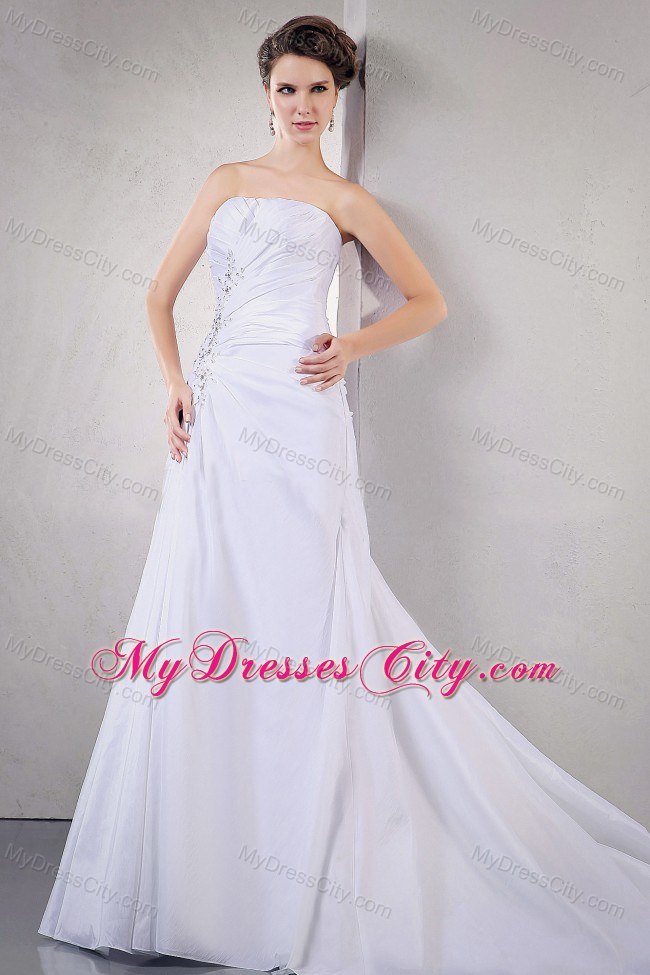 Classical Beading Ruching Wedding Dresses with Appliques and Court Train