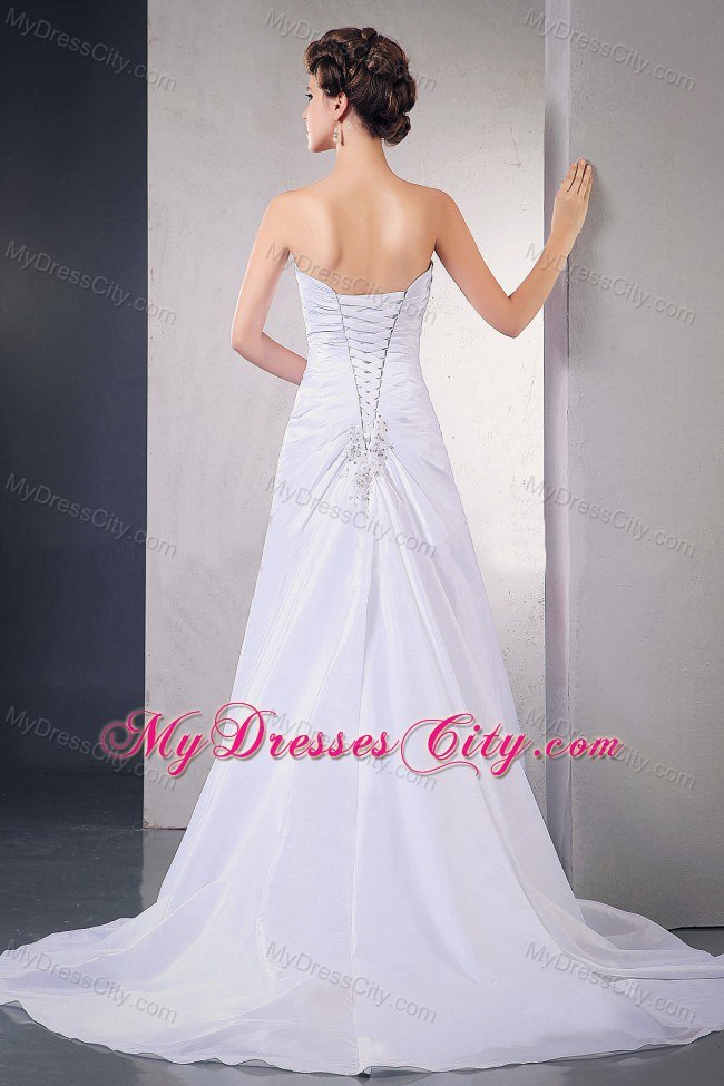 Classical Beading Ruching Wedding Dresses with Appliques and Court Train