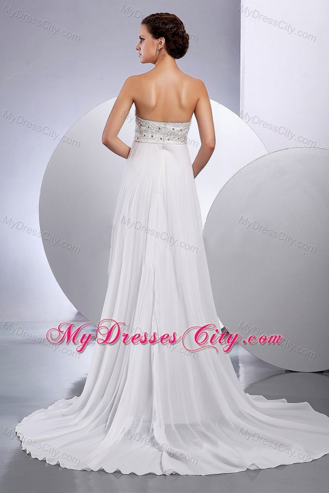 Beading Empire Strapless Pleating Court Train Chiffon Bridal Gown