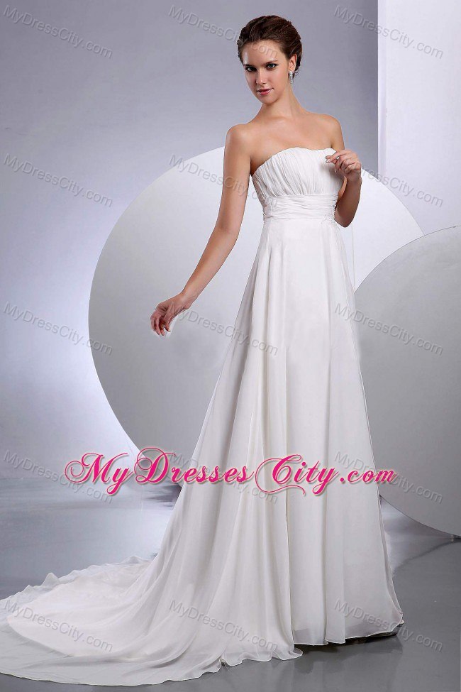 Chiffon Ruched Strapless Empire Court Train Wedding Dress For Sale