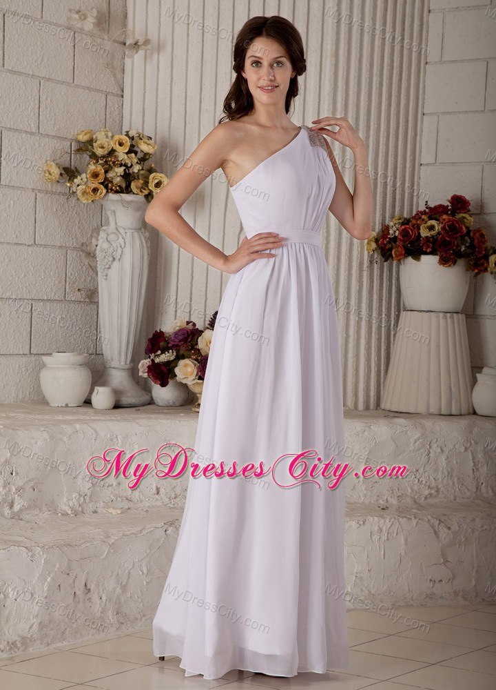 Beading Appliques One Shoulder Ankle-length Chiffon Wedding Dresses in White