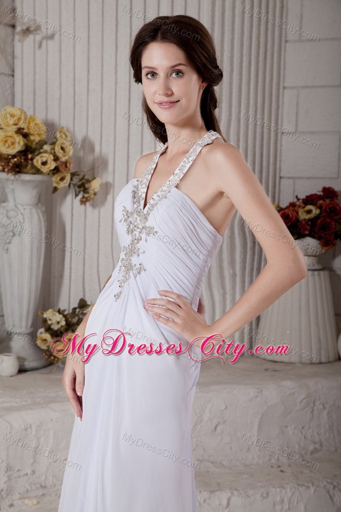 Beading Halter Top Ruching Wedding Dress with The Back Covered