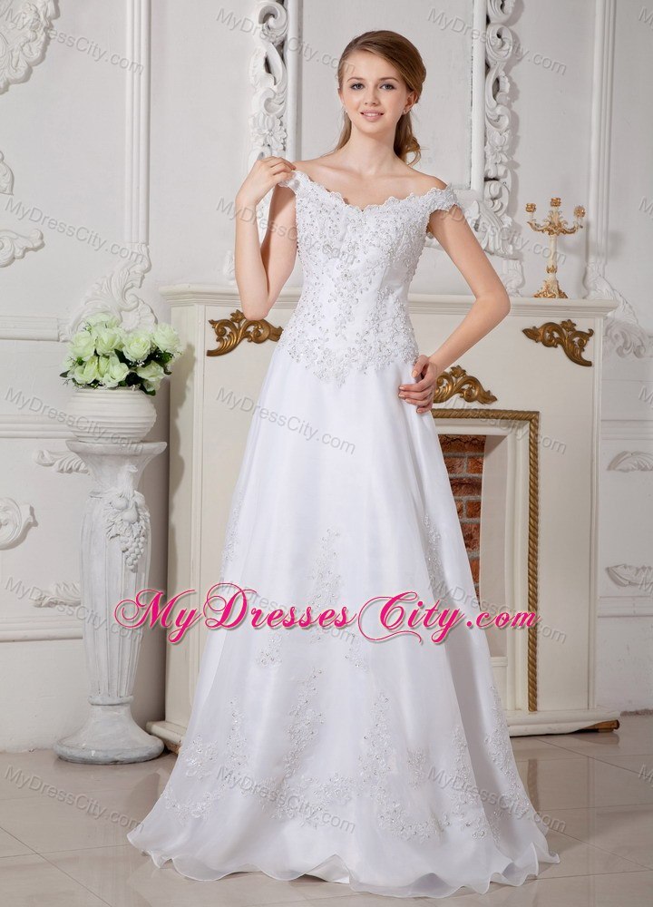 Elegant A-line Off The Shoulder Appliques Decorated Bridal Dresses