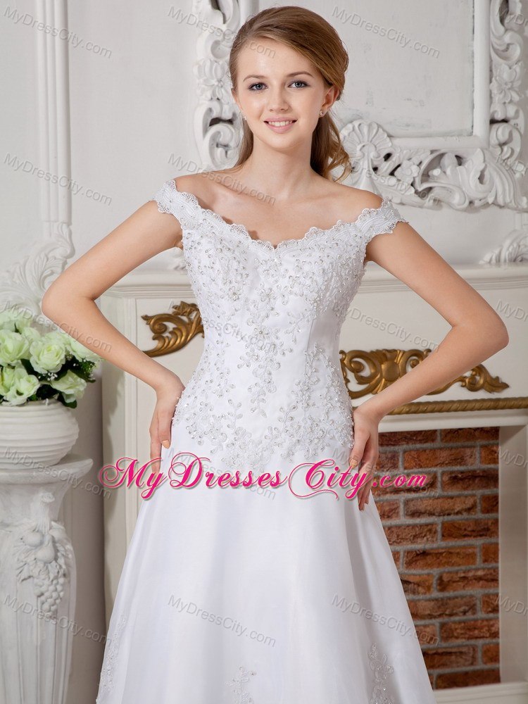 Elegant A-line Off The Shoulder Appliques Decorated Bridal Dresses