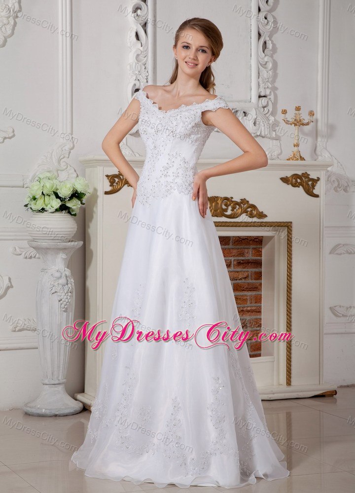 Elegant A-line Off The Shoulder Appliques Decorated Bridal Dresses