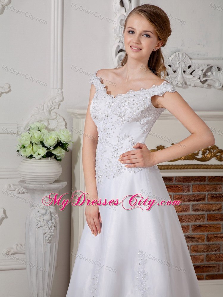 Elegant A-line Off The Shoulder Appliques Decorated Bridal Dresses