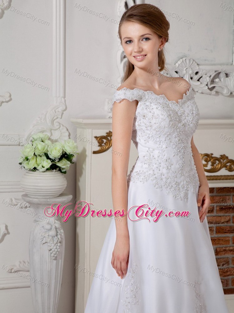 Elegant A-line Off The Shoulder Appliques Decorated Bridal Dresses