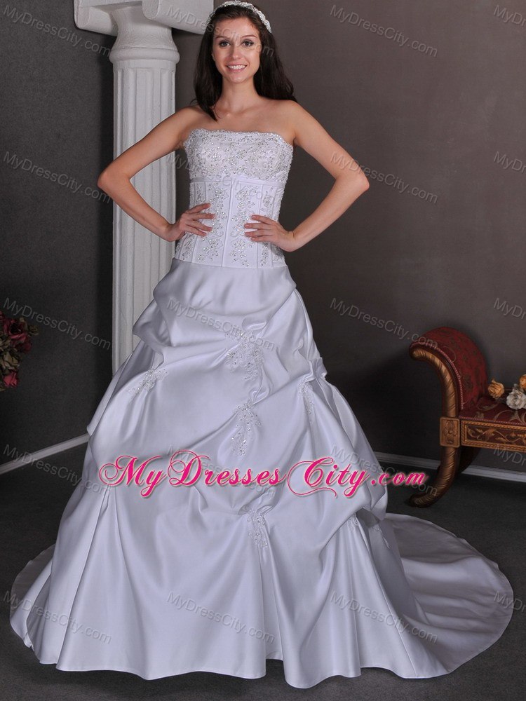 Embroidery with Beading Pick Ups Court Train Elegant Wedding Bridal Gown