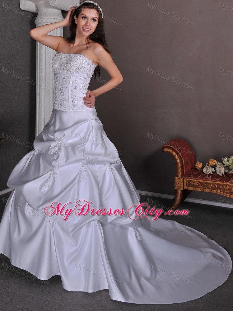 Embroidery with Beading Pick Ups Court Train Elegant Wedding Bridal Gown