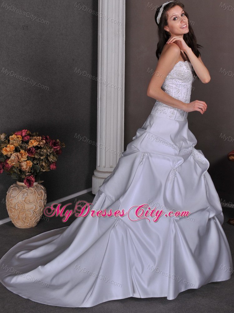 Embroidery with Beading Pick Ups Court Train Elegant Wedding Bridal Gown