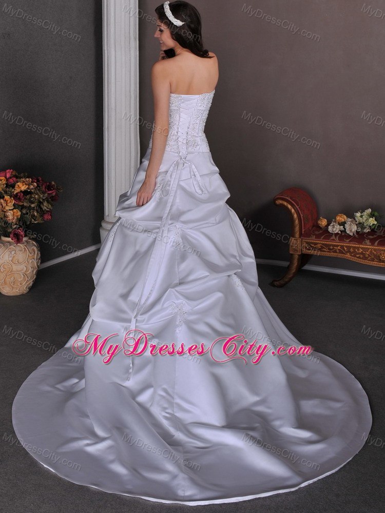 Embroidery with Beading Pick Ups Court Train Elegant Wedding Bridal Gown