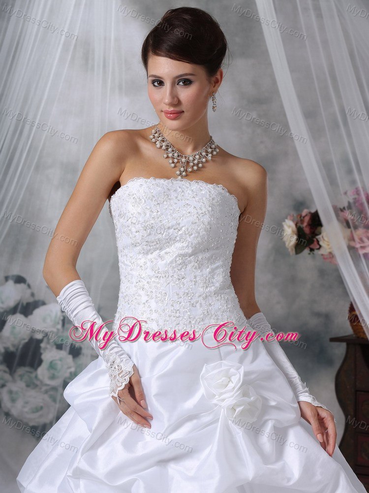 New Arrival Flowers Lace Pick Ups Court Train 2013 Church Wedding Dresses