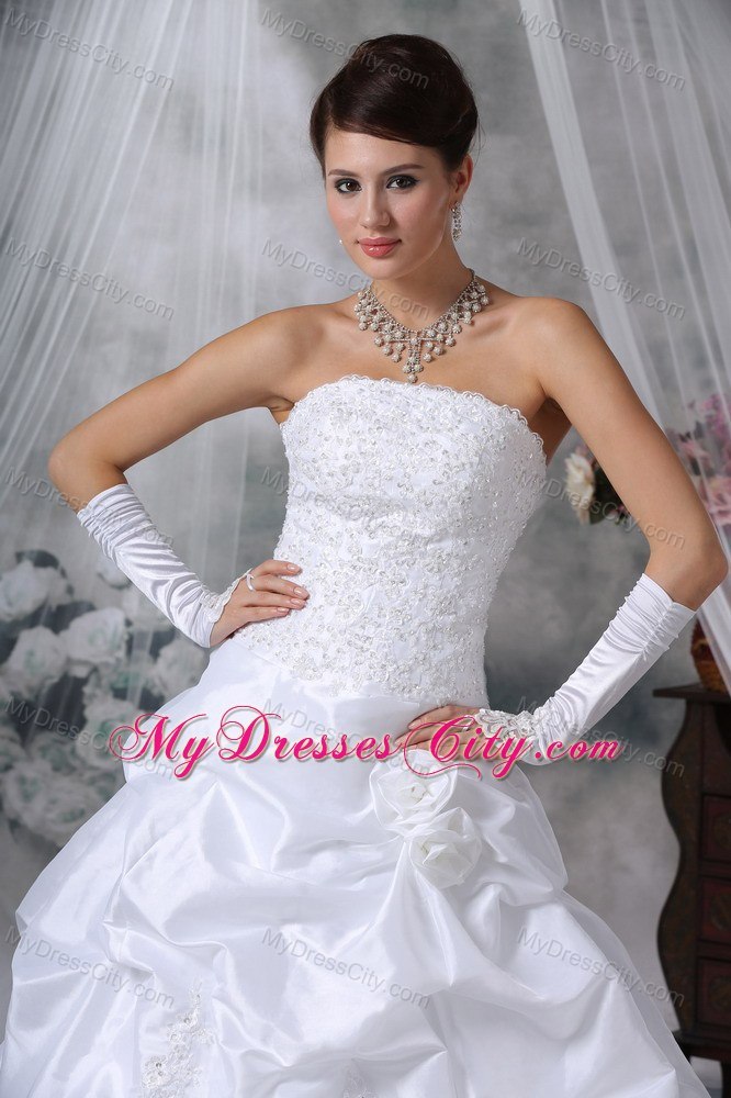 New Arrival Flowers Lace Pick Ups Court Train 2013 Church Wedding Dresses