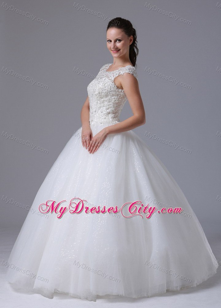 Elegant Lace Scoop Neck Sequined Tulle 2013 Garden Wedding Dress