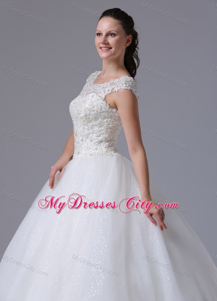 Elegant Lace Scoop Neck Sequined Tulle 2013 Garden Wedding Dress