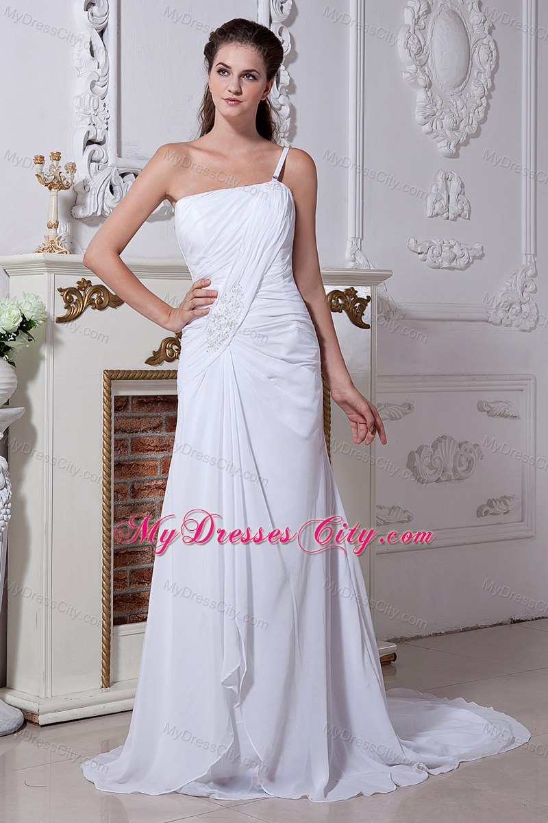 Elegant One Shoulder Appliques and Ruches Bridal Dress 2013