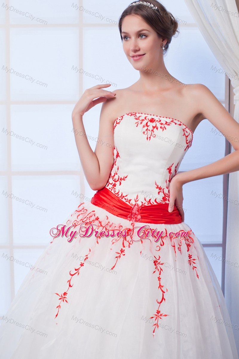 New Arrival Ball Gown Organza Red Appliques Wedding Gowns