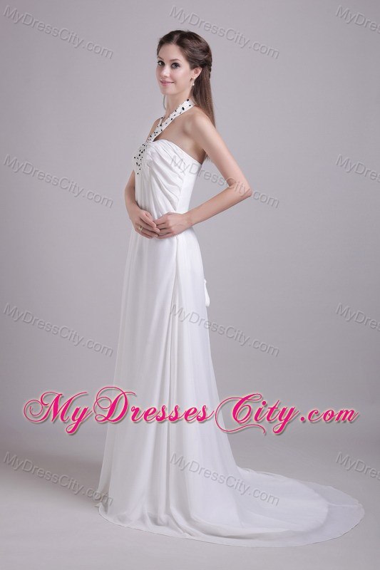 2013 White Halter Beading Wedding Dress for Maternity Dress