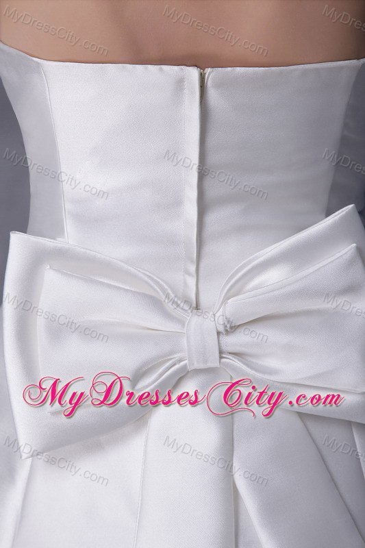 White Strapless Wedding Dress with Satin Beading and Bowknot