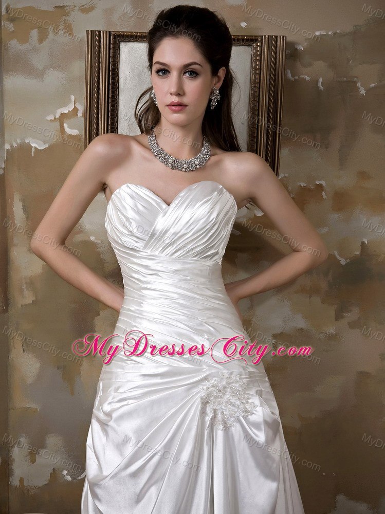 Elegant Sweetheart Court Train Bridal Dress with Appliques Ruches