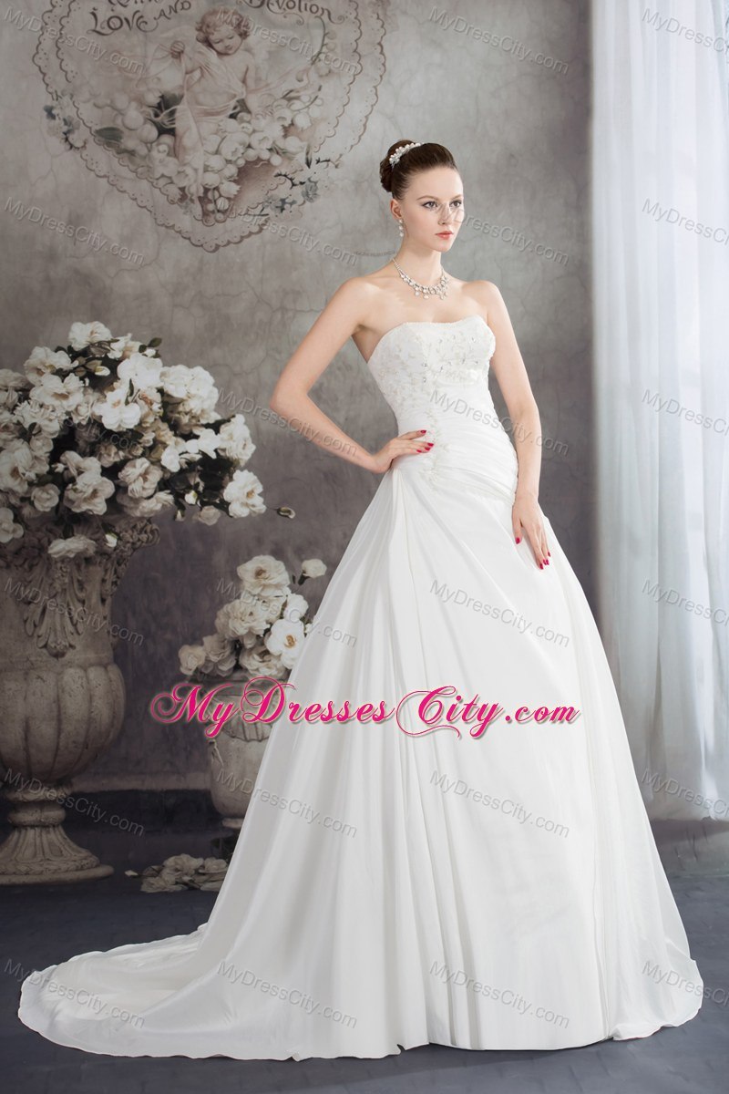 Discount Strapless Beading Appliques Wedding Dress for 2013