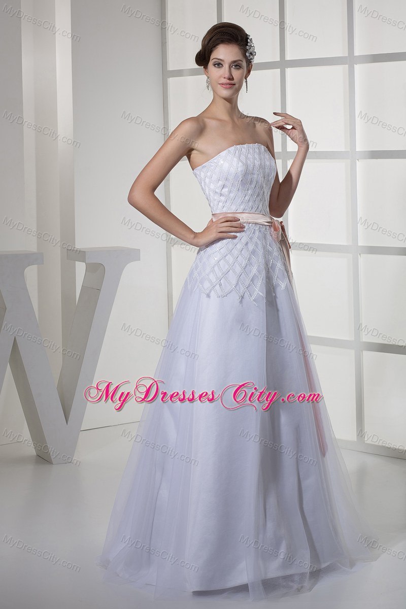 2013 Strapless Sash Wedding Dress with Appliques on Sale