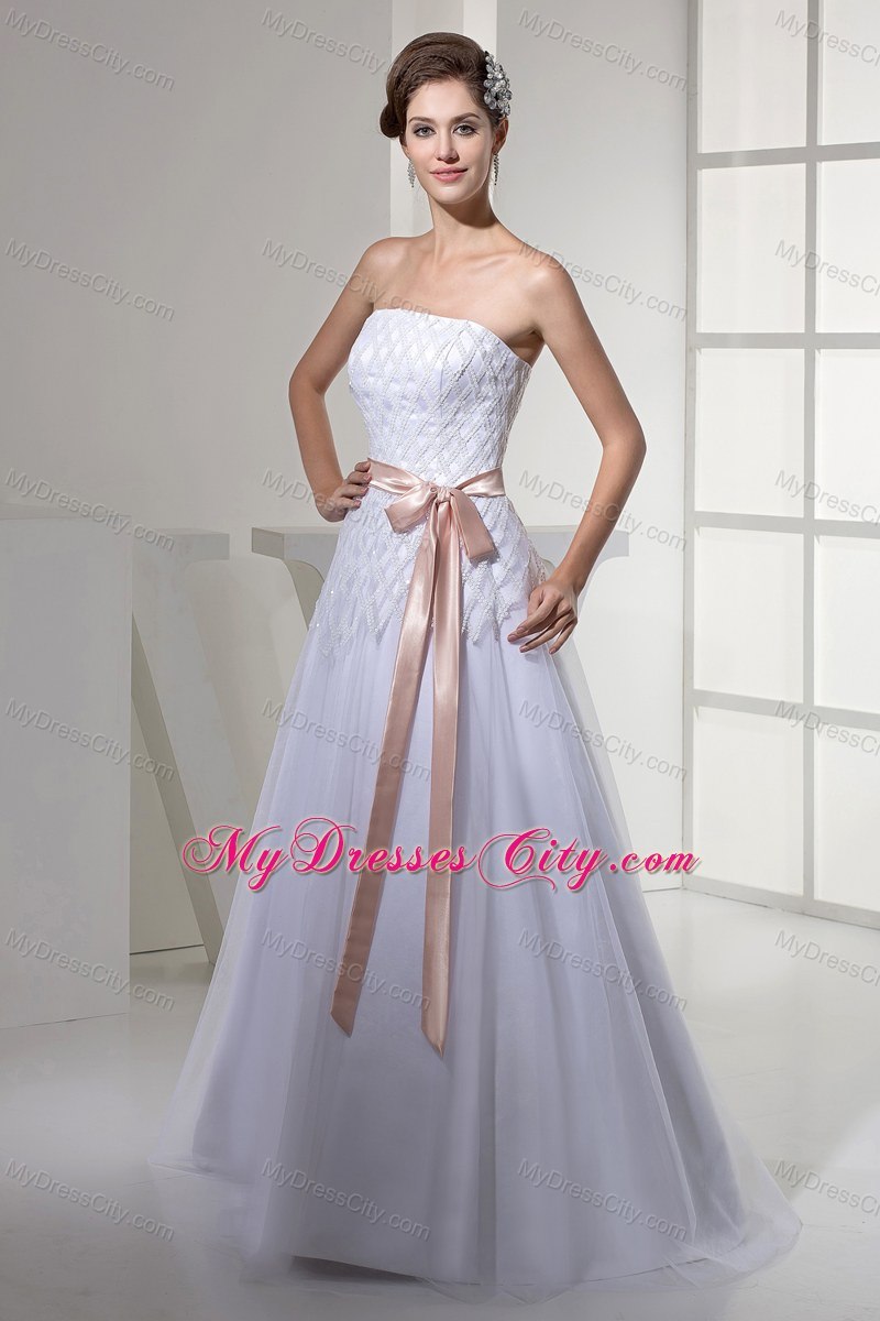 2013 Strapless Sash Wedding Dress with Appliques on Sale