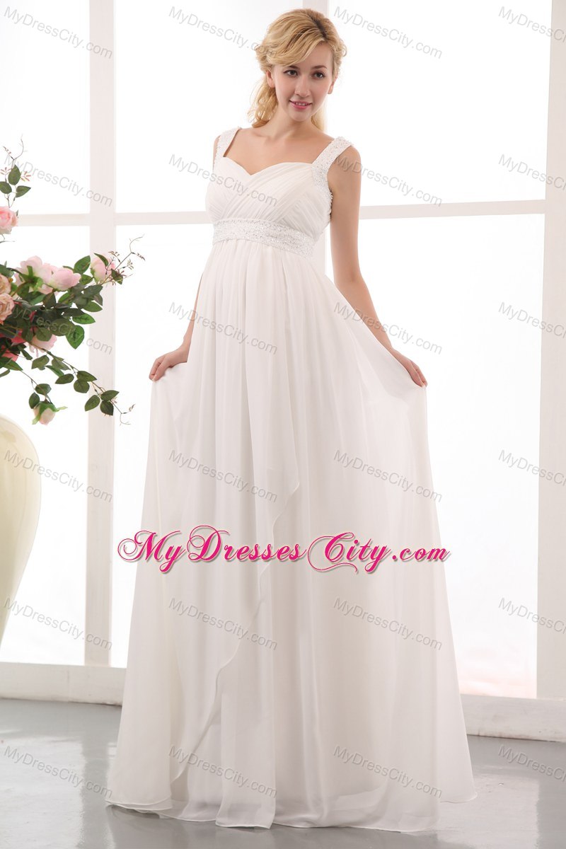 Beautiful Straps Maternity Bridal Dresses with Floor Length Chiffon Beading