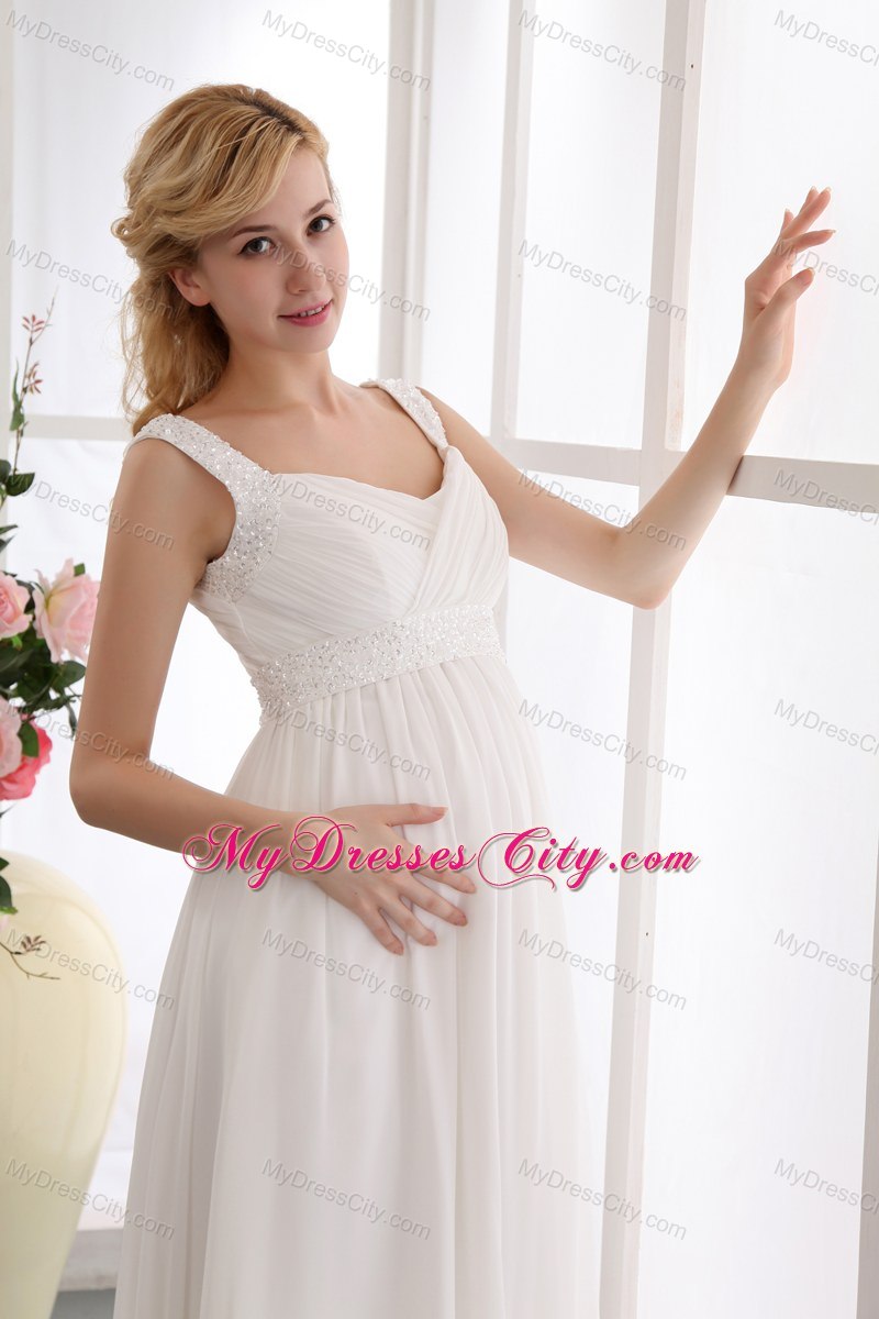 Beautiful Straps Maternity Bridal Dresses with Floor Length Chiffon Beading
