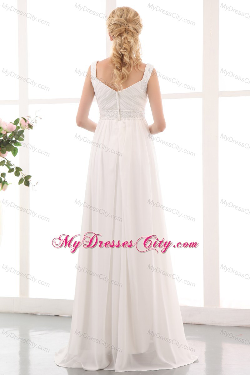 Beautiful Straps Maternity Bridal Dresses with Floor Length Chiffon Beading
