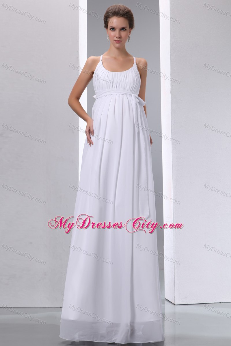 2013 Elegant Scoop Long Chiffon Ruches Wedding Dress